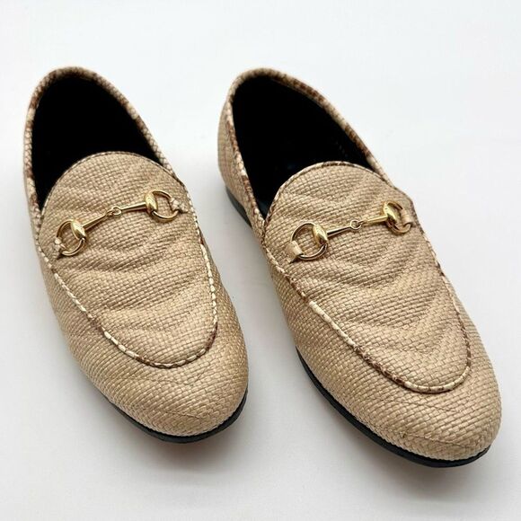 Gucci Jordaan Quilted Loafers Raffia Elaphe Straw Matelasse Horsebit EU38.5US8.5 - Picture 9 of 12